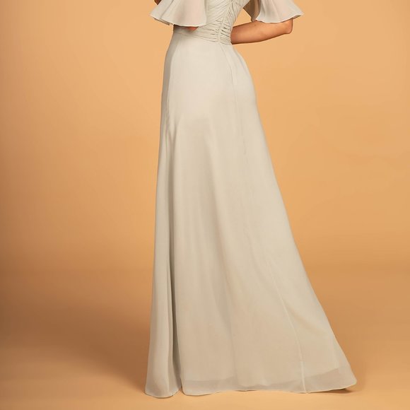 NEW SAGE COLOR Off Shoulder Straight Neck Prom Dress GSGL2615 - Picture 7 of 9